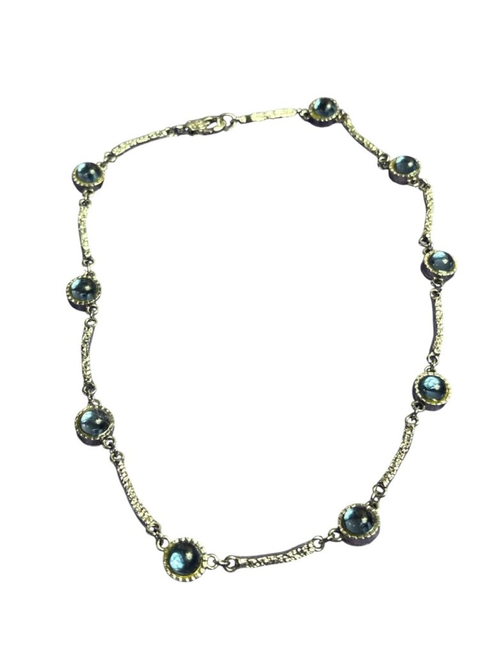 Blue Cabochon Textured Silvertone Choker Necklace 14 inches Long